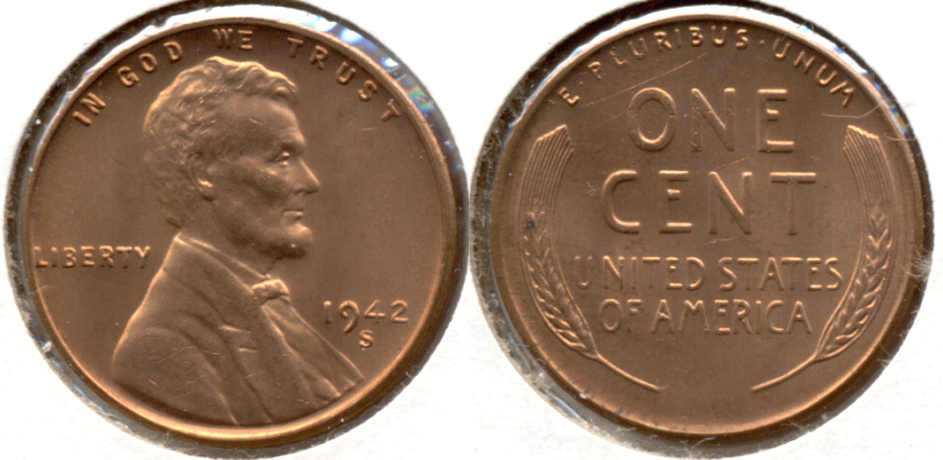 1942-S Lincoln Cent MS-61 Red e