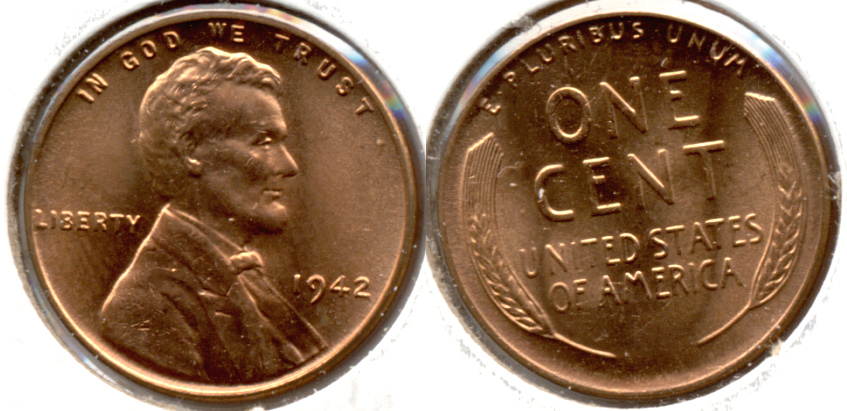 1942 Lincoln Cent MS-62 Red