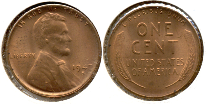1947-S Lincoln Cent MS-62 Red a