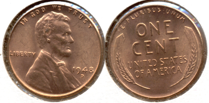 1948-D Lincoln Cent MS-62 Red f