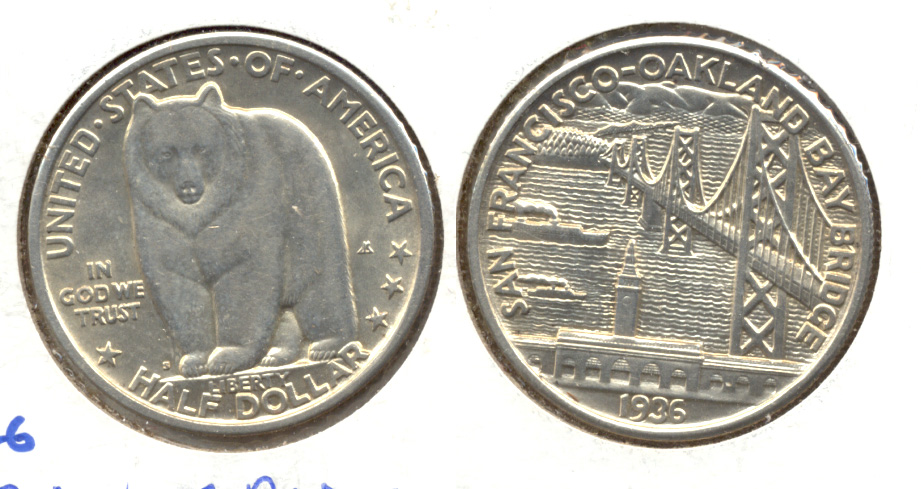 1936-S San Francisco Oakland Bay Bridge Commemorative Half Dollar AU-50