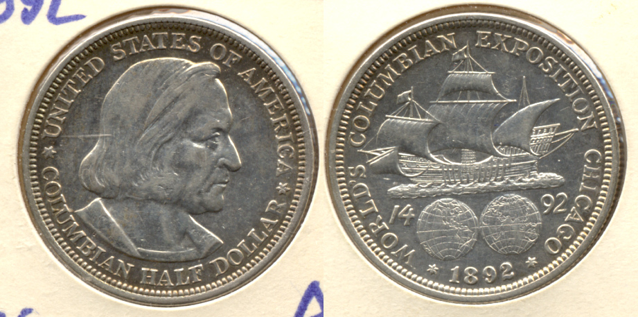 1892 Columbian Exposition Commemorative Half Dollar AU-50 h Lightly Cleaned
