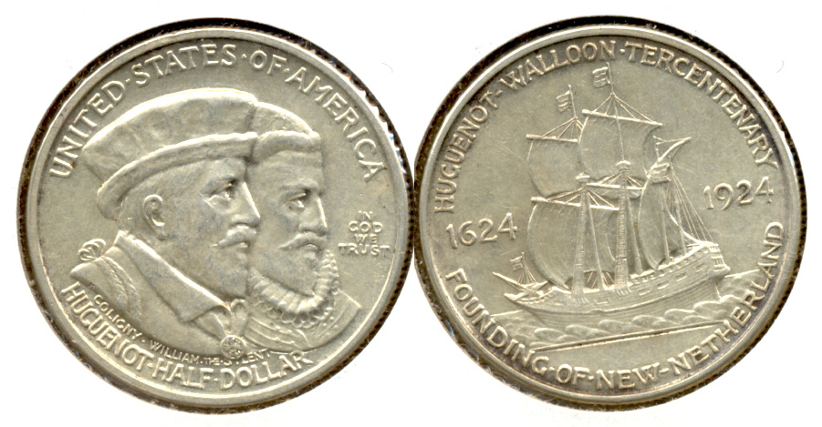 1924 Huguenot Walloon Tercentenary Commemorative Half Dollar AU-50