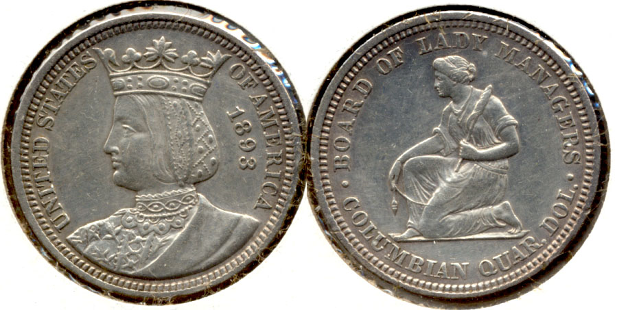 1893 Columbian Exposition Isabella Commemorative Quarter AU-50 Cleaned