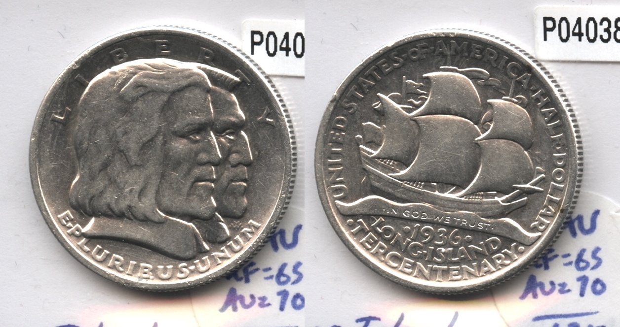 1936 Long Island Tercentenary Commemorative Half Dollar AU-50
