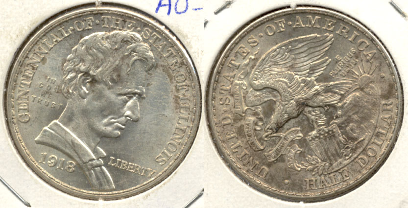 1918 Lincoln Illinois Centennial Commemorative Half Dollar AU-55