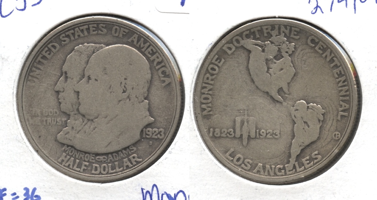 1923-S Monroe Doctrine Centennial Commemorative Half Dollar VG-8