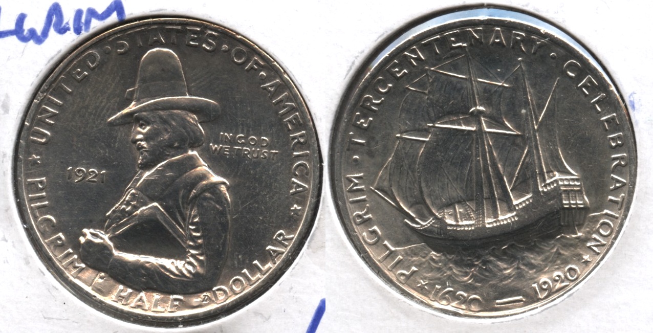 1921 Pilgrim Tercentenary Commemorative Half Dollar AU-50 Polished