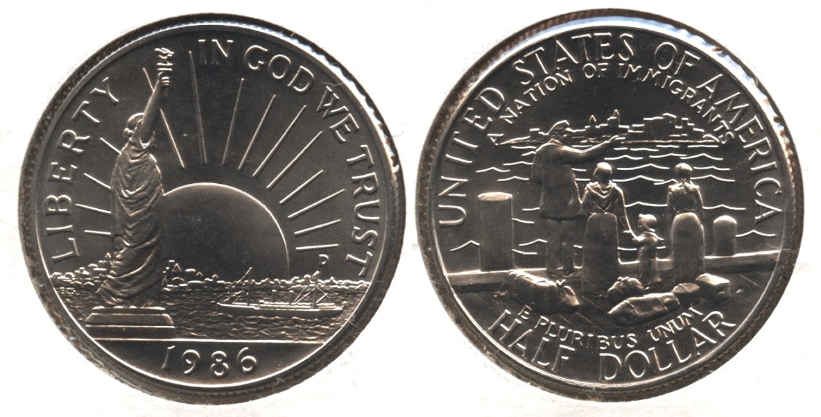 1986-D Statue of Liberty Commemorative Half Dollar Mint State in Cardboard 2x2