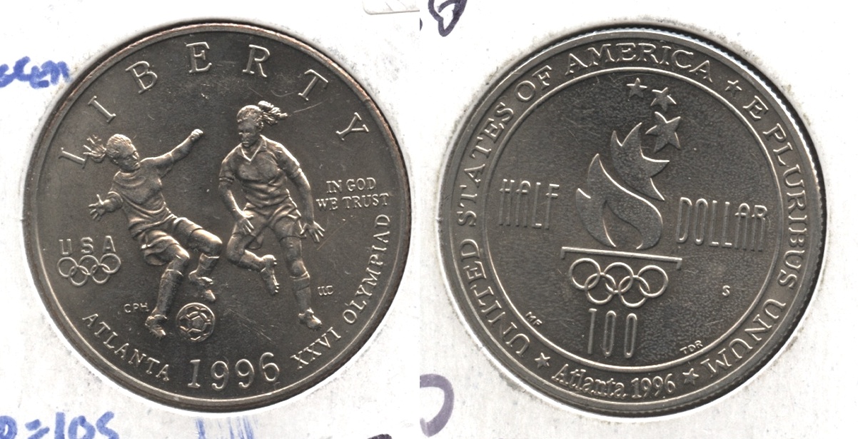 1996-S Soccer Commemorative Half Dollar Mint State in Cardboard 2x2