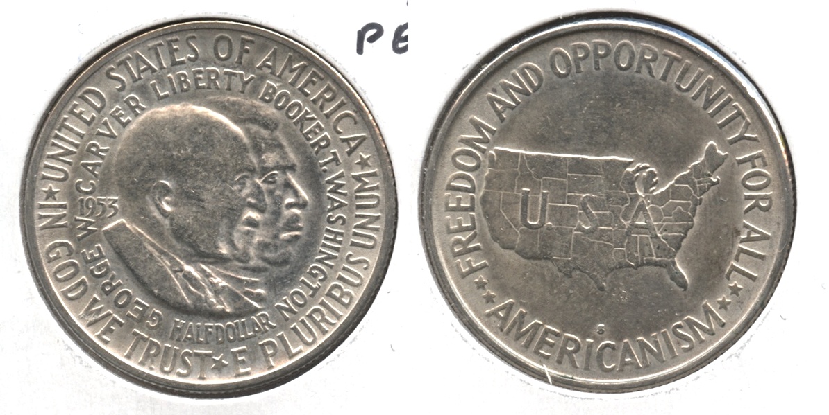 1953-S Washington Carver Commemorative Half Dollar AU-50 #a Cleaned