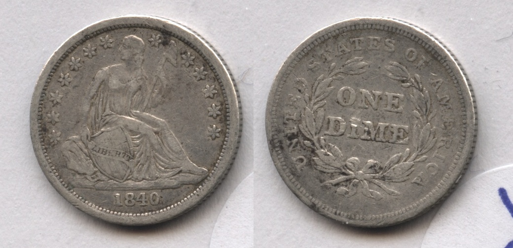 1840 No Drapery Seated Liberty Dime VF-20