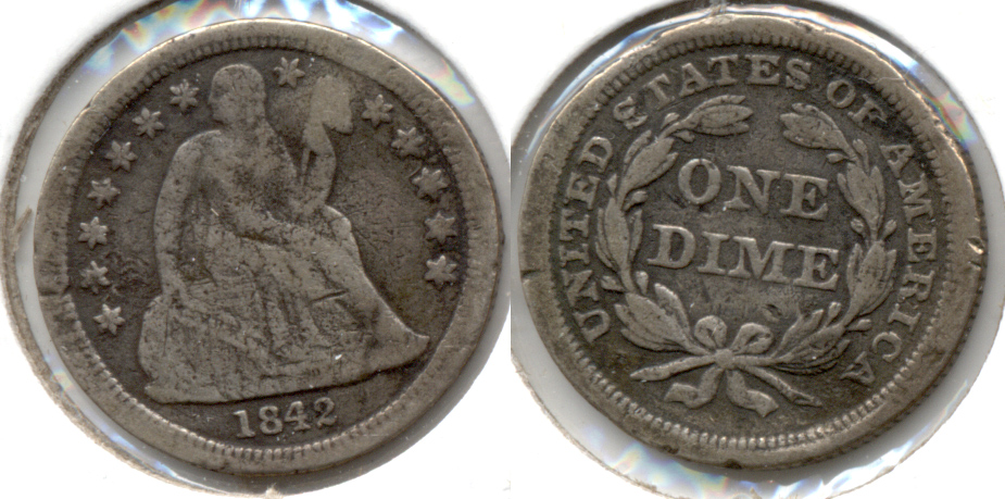 1842 Seated Liberty Dime Good-4 a Warped