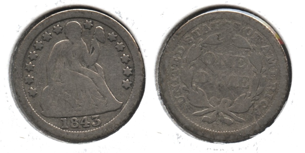 1843 Seated Liberty Dime VG-8