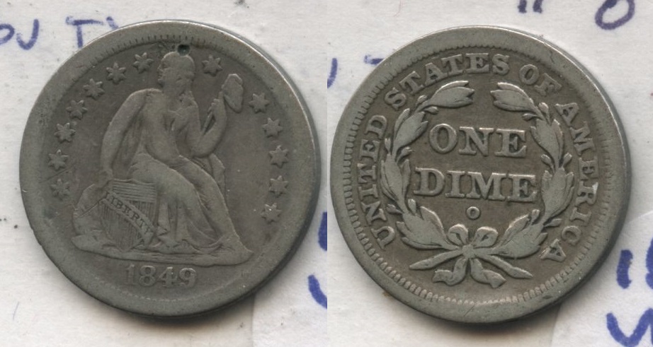 1849-O Seated Liberty Dime VF-20 Obverse Tic