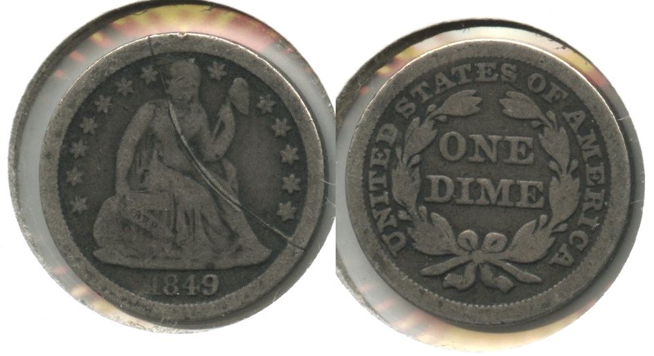 1849 Seated Liberty Dime VG-8 Obverse Scratch