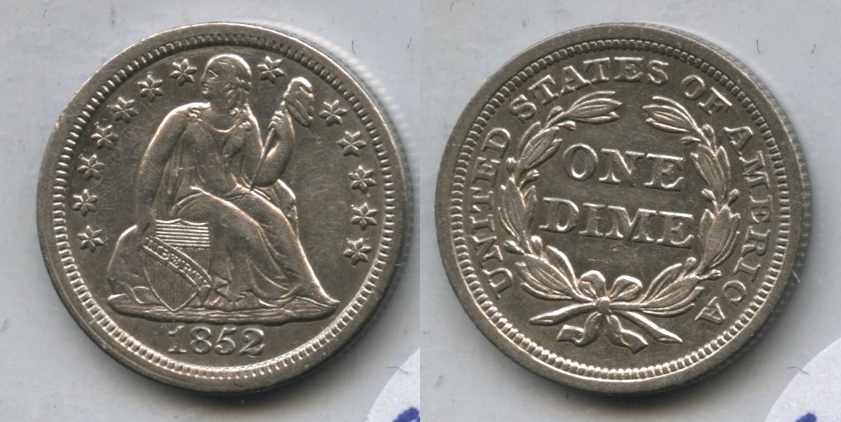 1852 Seated Liberty Dime AU-50 Obverse Marks