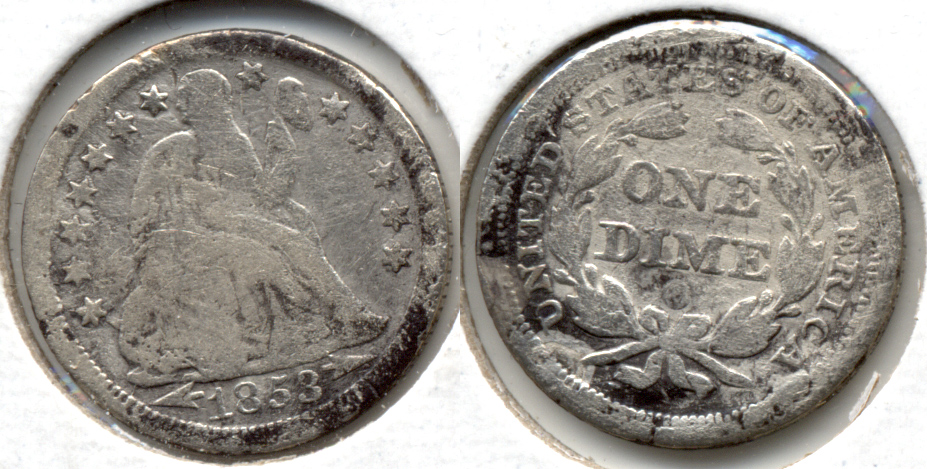 1853-O Arrows Seated Liberty Dime Good-4 Rough