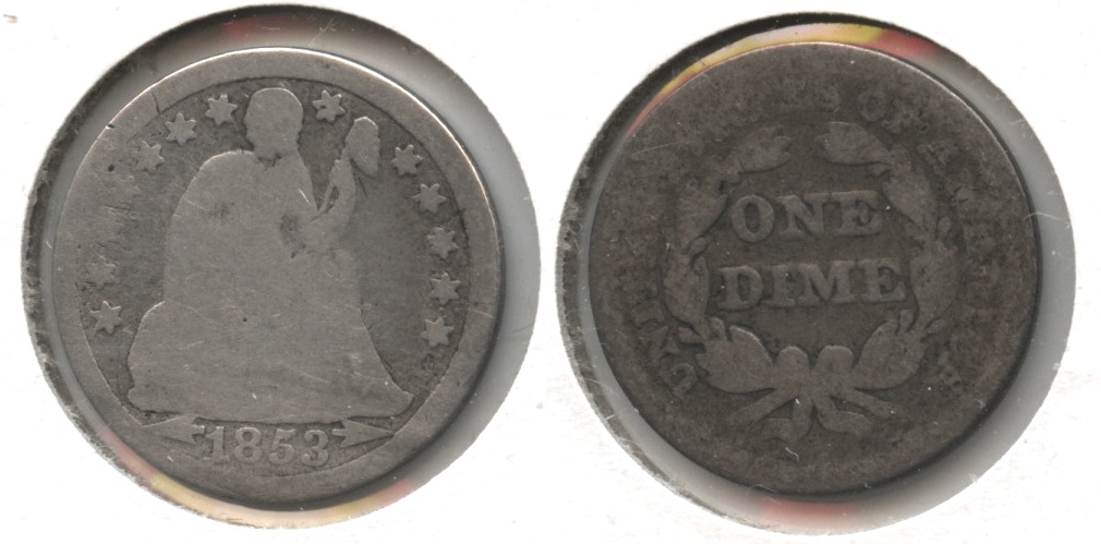 1853 Arrows Seated Liberty Dime AG-3