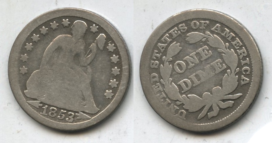 1853 Arrows Seated Liberty Dime AG-3 #d