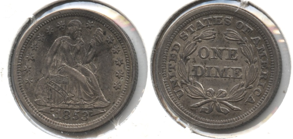 1853 Arrows Seated Liberty Dime AU-50 #a