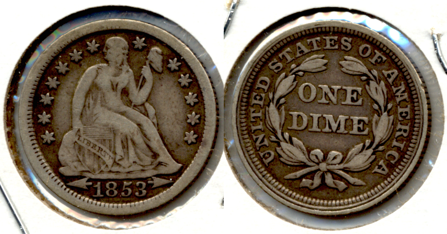 1853 Arrows Seated Liberty Dime Fine-12