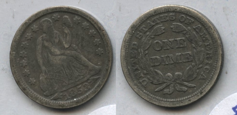 1853 Arrows Seated Liberty Dime Fine-12 #i