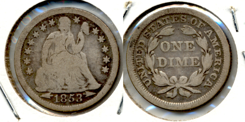 1853 Arrows Seated Liberty Dime Good-4 b