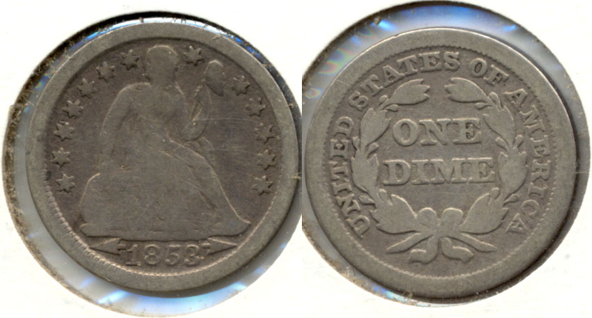 1853 Arrows Seated Liberty Dime Good-4 f