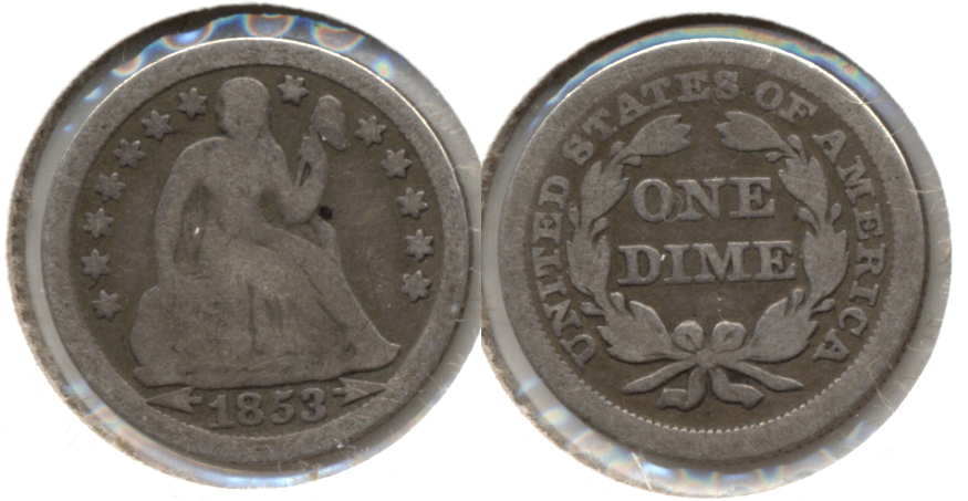 1853 Arrows Seated Liberty Dime Good-4 j