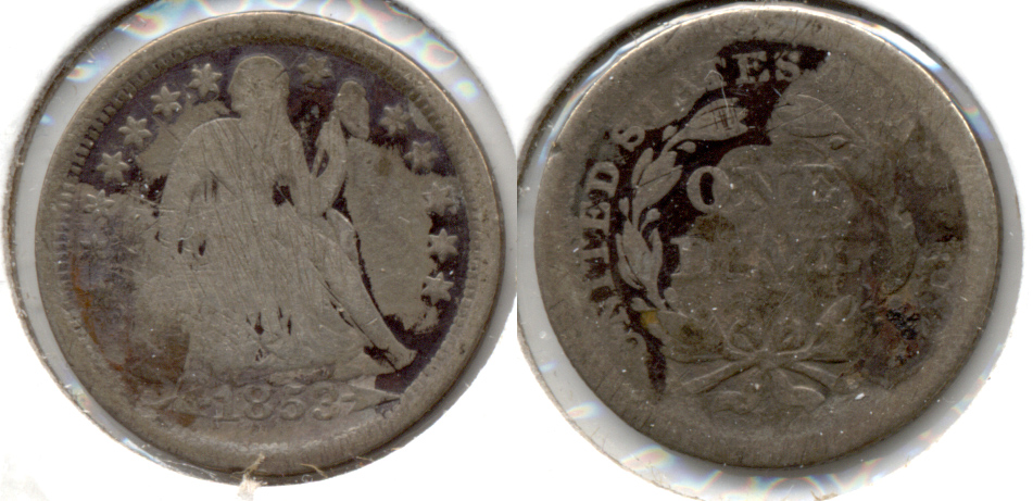 1853 Arrows Seated Liberty Dime Good-4 k Scratches