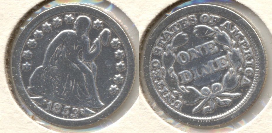 1853 Arrows Seated Liberty Dime Good-4 n Cleaned