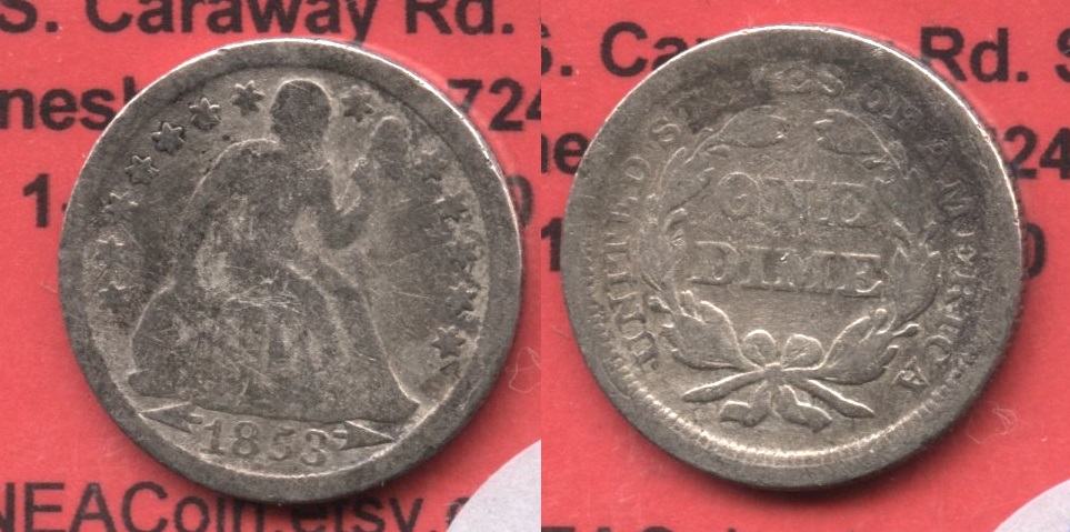 1853 Arrows Seated Liberty Dime Good-4 #u Cleaned