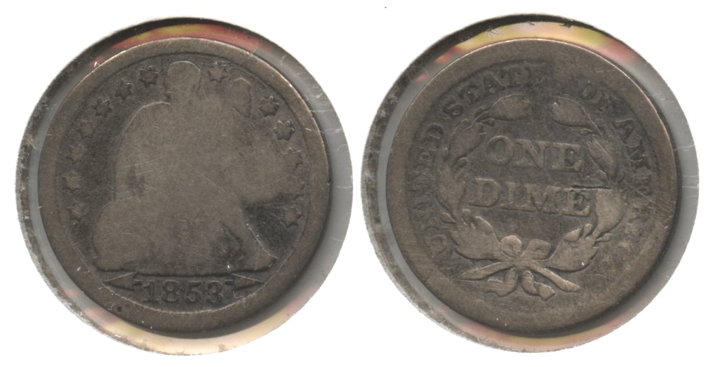 1853 Arrows Seated Liberty Dime Good-4 #v Bent