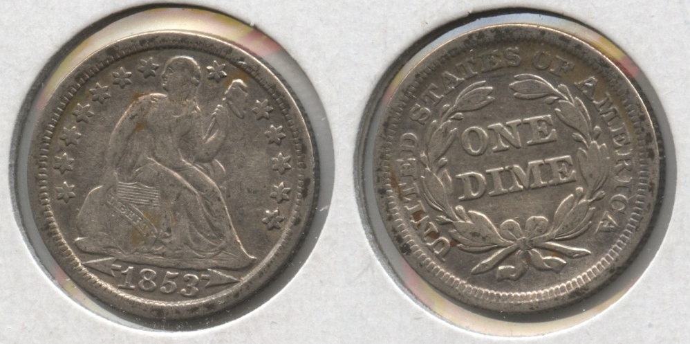 1853 Arrows Seated Liberty Dime VF-20 #b