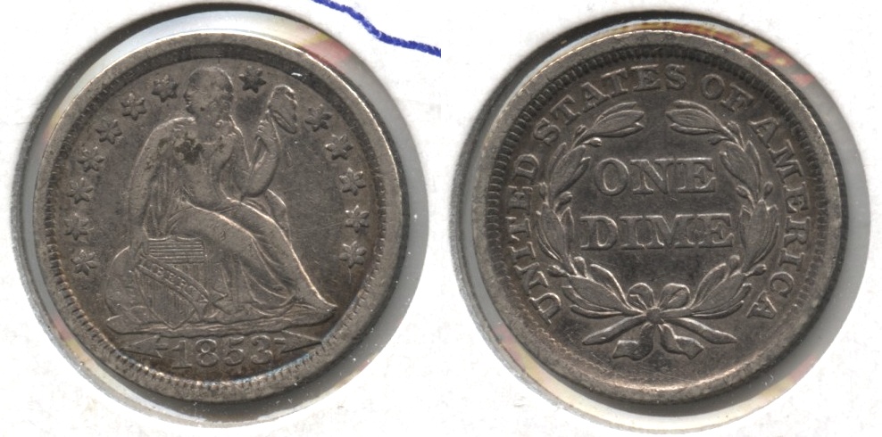 1853 Arrows Seated Liberty Dime VF-20 #c