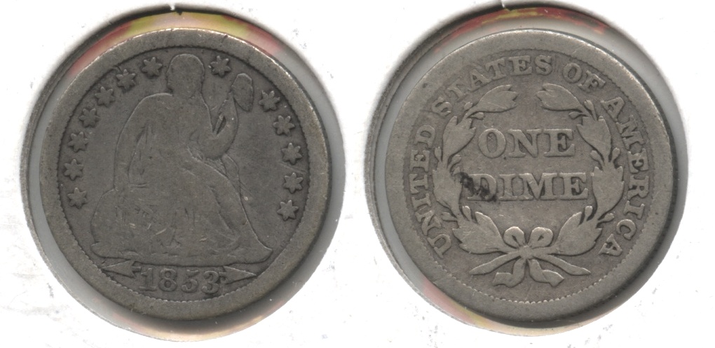 1853 Arrows Seated Liberty Dime VG-8 #f