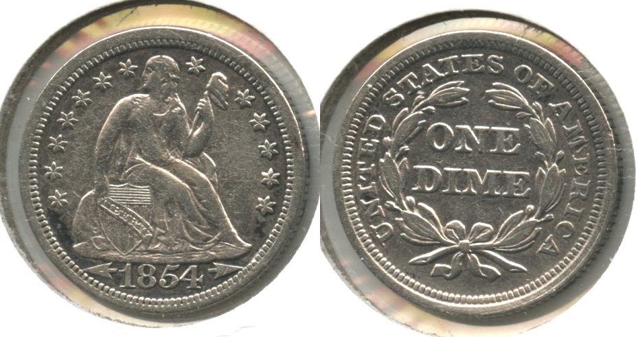 1854 Seated Liberty Dime VF-20 #c Lightly Cleaned