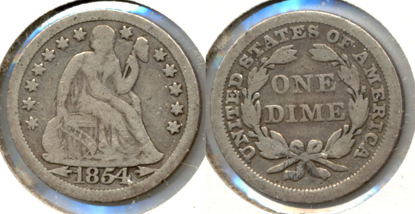 1854 Seated Liberty Dime VG-10