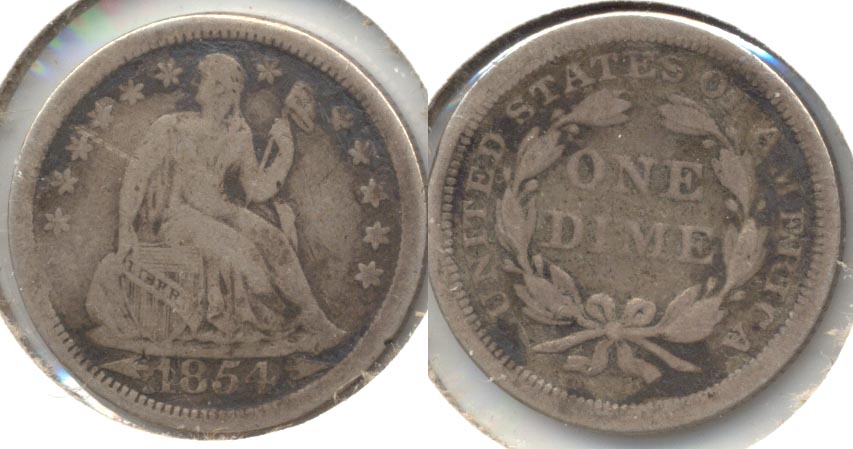 1854 Seated Liberty Dime VG-8 Slight Warp