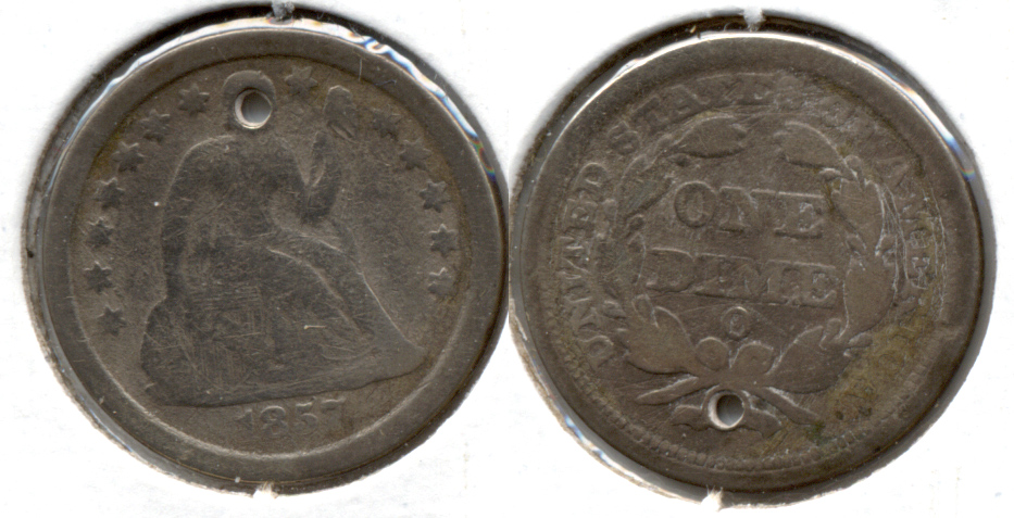 1857-O Seated Liberty Dime Good-4 b Holed