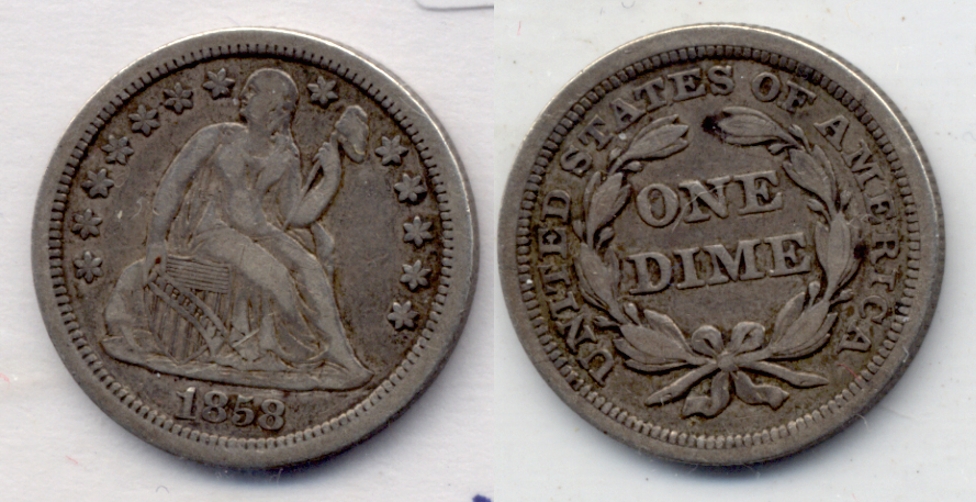 1858 Seated Liberty Dime VF-20