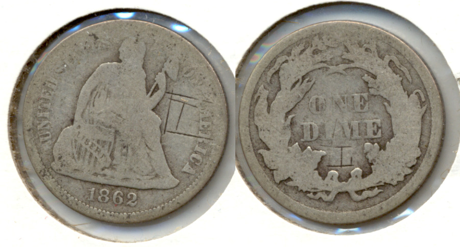 1862 Seated Liberty Dime Good-4 Graffiti