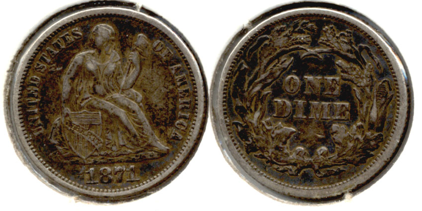 1871 Seated Liberty Dime EF-40