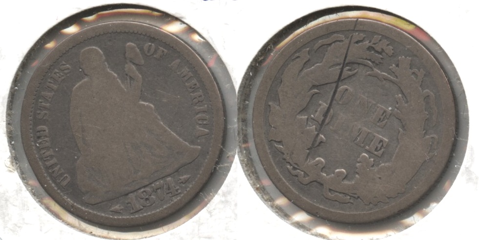 1874 Seated Liberty Dime Good-4 Reverse Cut