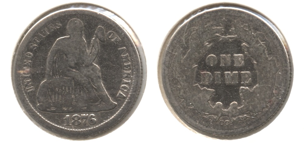 1876-CC Seated Liberty Dime AG-3 Cleaned