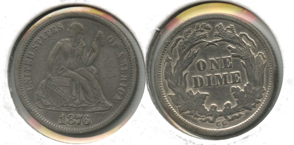 1876-CC Seated Liberty Dime VF-30 Cleaned Reverse