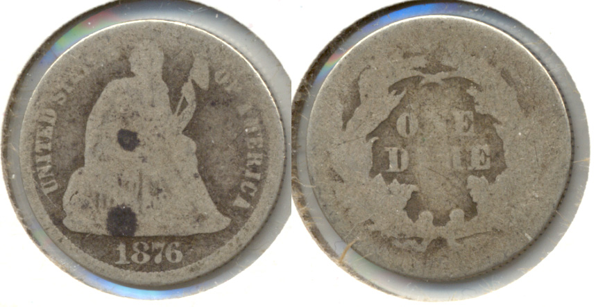 1876 Seated Liberty Dime AG-3 a Obverse Spot