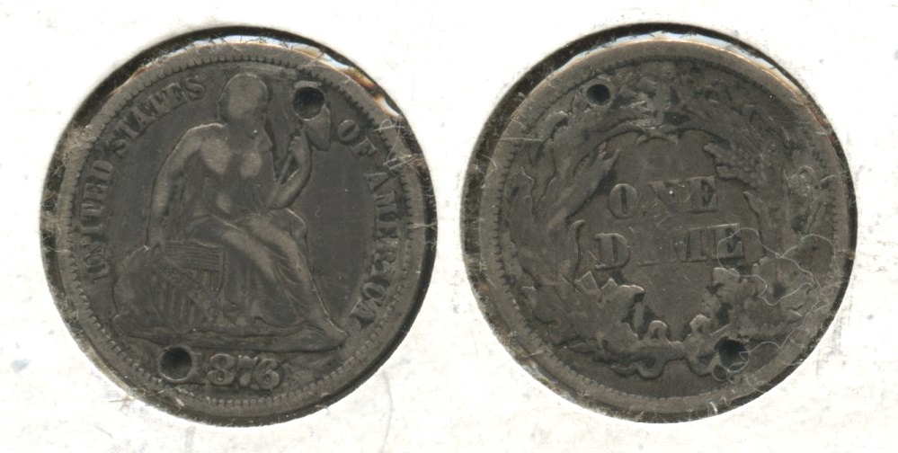 1876 Seated Liberty Dime Fine-12 #g Two Holes