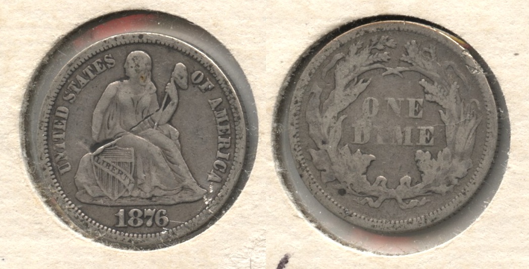 1876 Seated Liberty Dime VF-20 #a Obverse Scratch